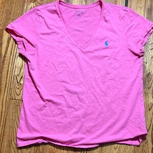 Polo by Ralph Lauren Women's Bright Pink V-Neck Tee